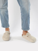 Slippers Boston Uit Leder Birkenstock Beige women 1024740-vue-porte