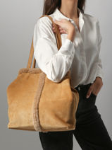 Schoudertas Cabas Leder Vanessa bruno Bruin cabas 10V40873-vue-porte