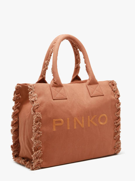 Handtas Logo Shopper Katoen Pinko Bruin logo shopper 6673A3A4 ander zicht 2